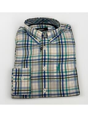 NWT Johnnie-O Boys Button Down Long Sleeve Plaid Blue/teal/grey Shirt Size 8